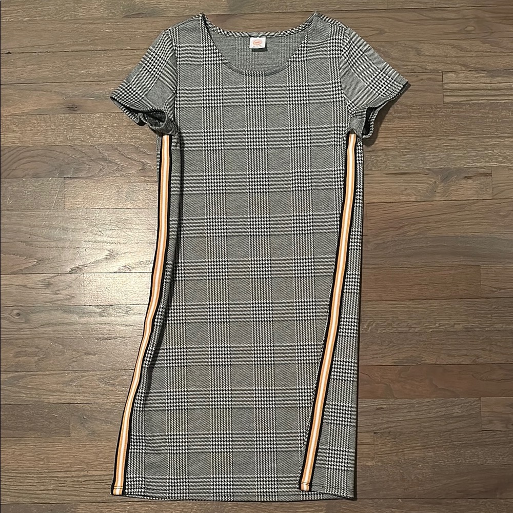 Wonder Nation Gray Plaid Midi Dress with Yellow Stripes